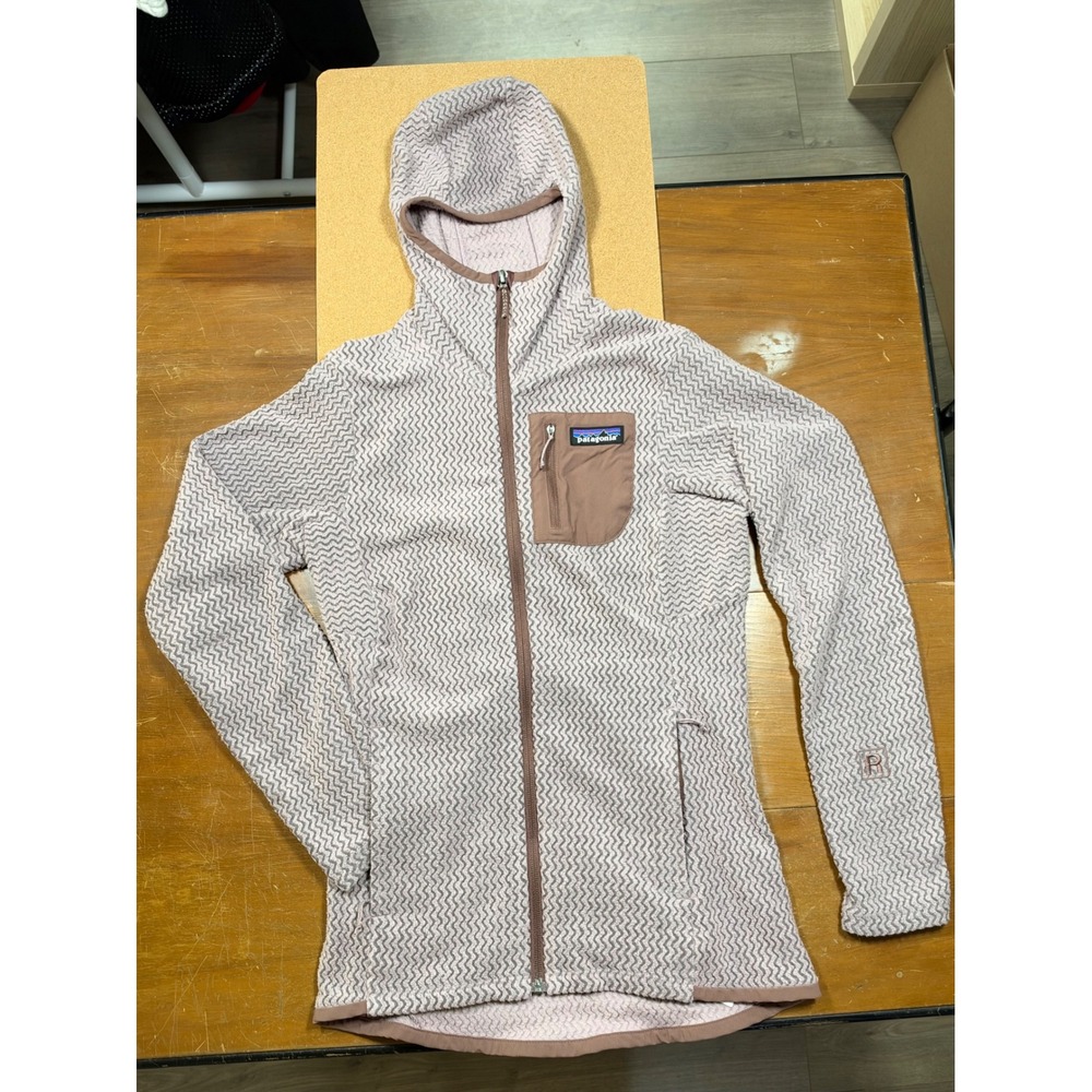 Patagonia R1 Air Full-Zip Hoodie Women XS Salt Grey Rosehip Zigzag Fleece 40260